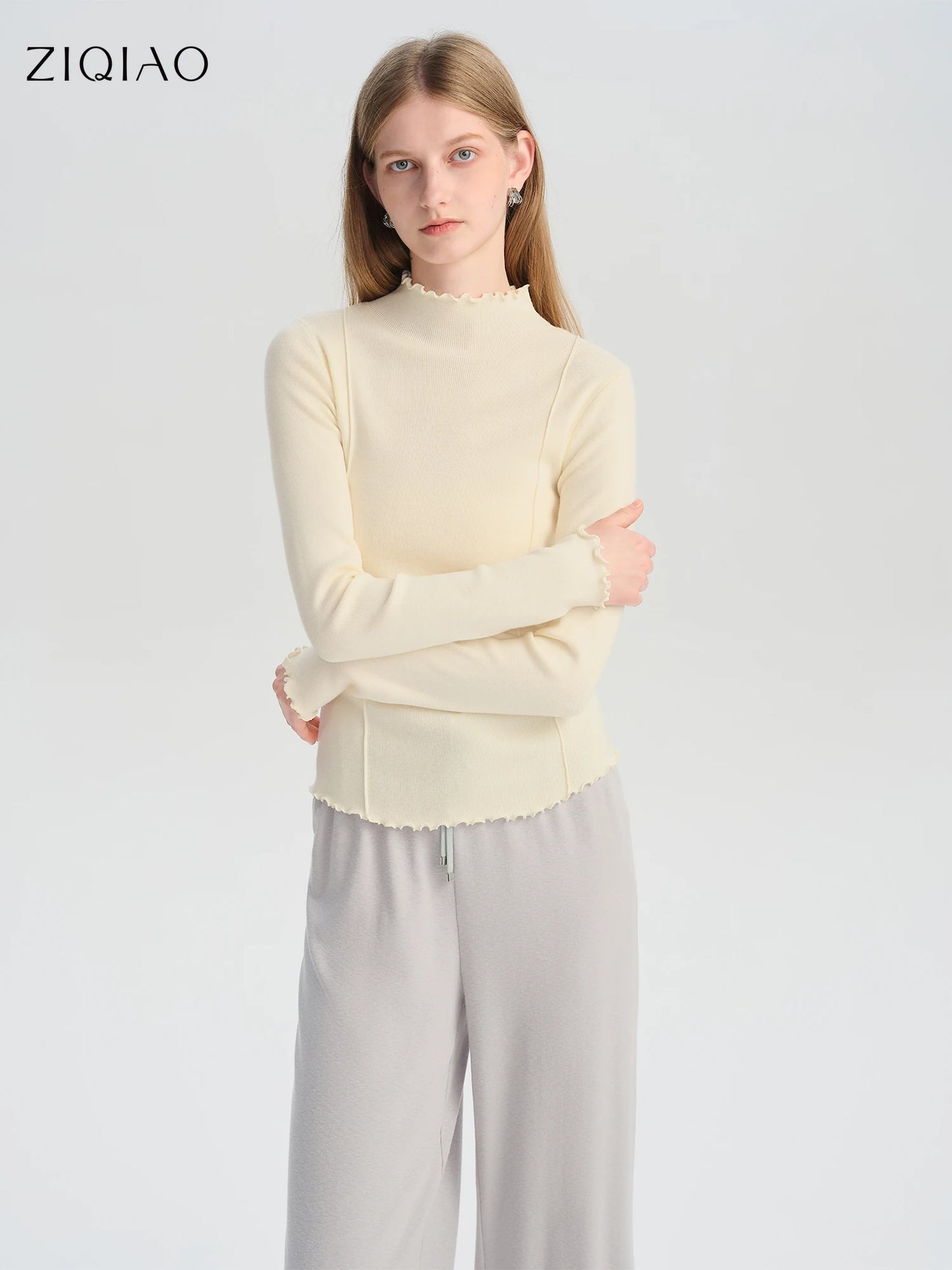 Women’s petite half-high collar embroidered knit sweater