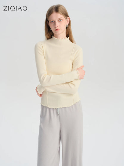 Women’s petite half-high collar embroidered knit sweater