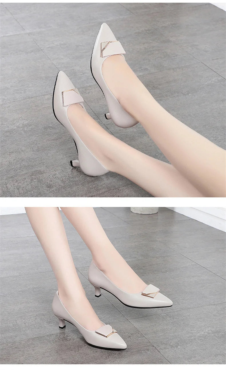 Elegant Women’s Single Shoes – Trendy Leather High Heels