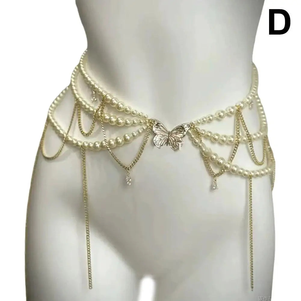 Y2K Pearl Waist Chain – Multilayer Body Jewelry for Women