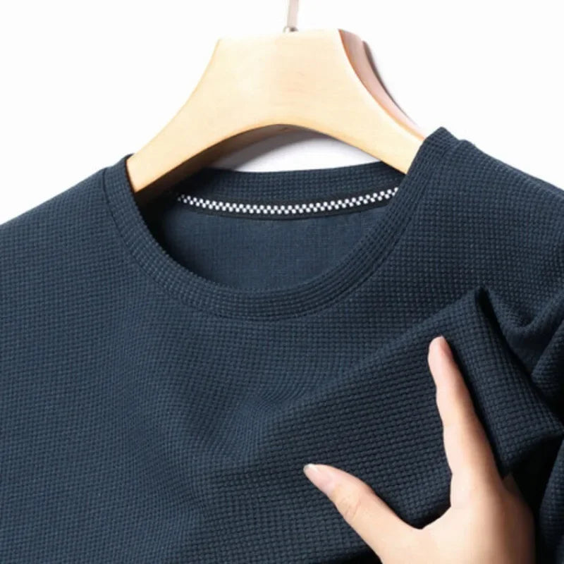 Men’s summer waffle round-neck T-shirt