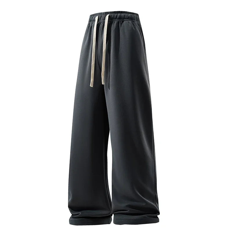 Wide Leg Breathable Men’s Sweatpants — Elastic High Waist, Loose Straight Fit