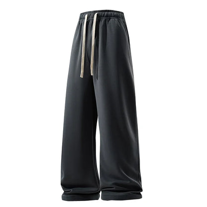 Wide Leg Breathable Men’s Sweatpants — Elastic High Waist, Loose Straight Fit