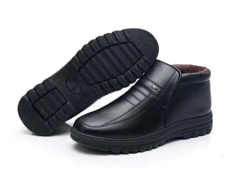 Men’s Waterproof Leather Shoes – High Top, Warm Winter Slip-On