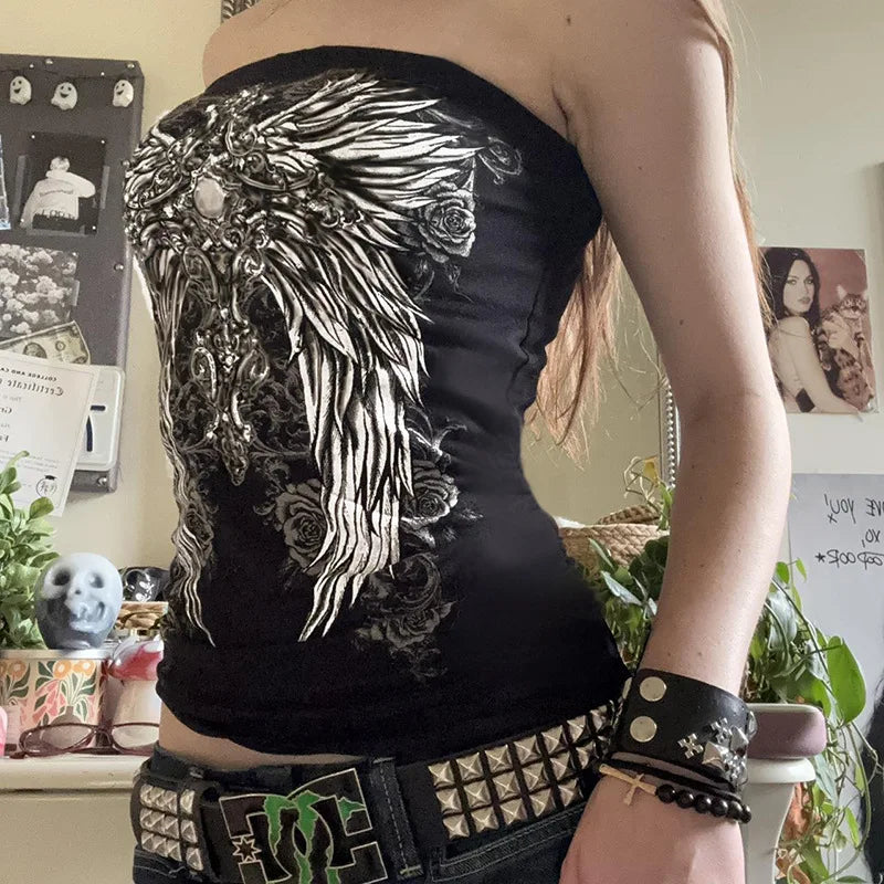 Women’s gothic black strapless tube top