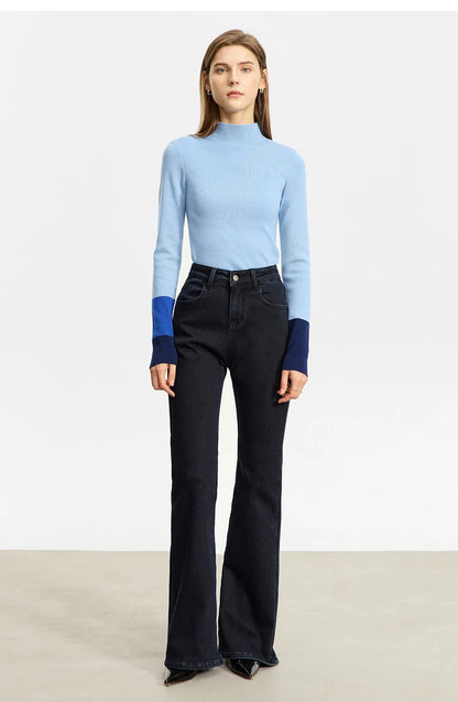 Slim-fit color-contrast pullover minimalist half-high collar sweater