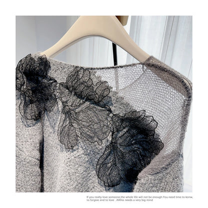 Women’s Korean lazy lace splicing sweater