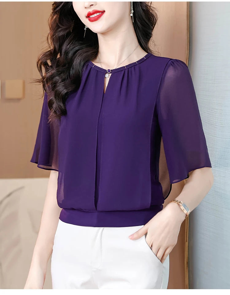 Women’s summer half-sleeve chiffon blouse