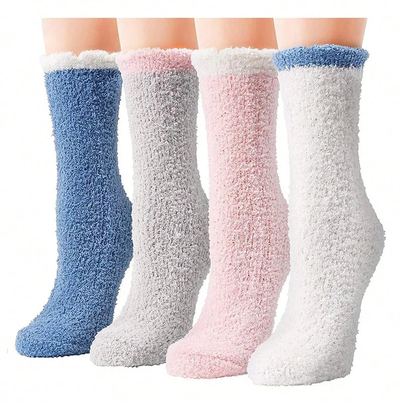 4 Pairs Women’s Fuzzy Socks – Warm, Thick & Soft