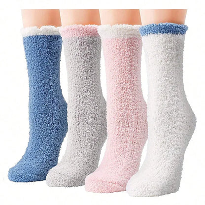 4 Pairs Women’s Fuzzy Socks – Warm, Thick & Soft