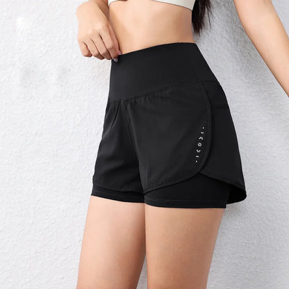 Layered sports shorts with pockets for yoga and fitness