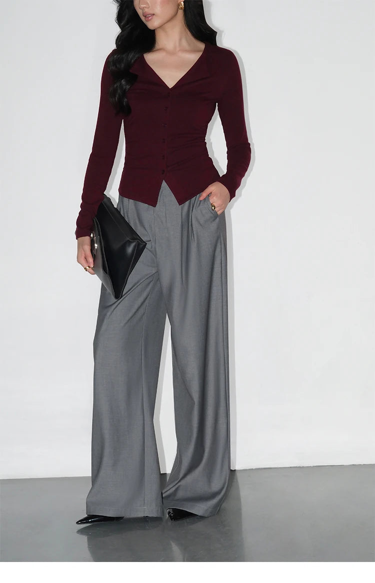 Loose drape casual straight trousers for office wear