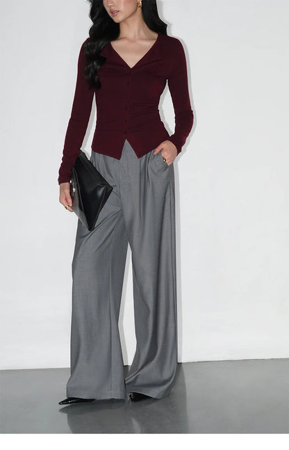 Loose drape casual straight trousers for office wear