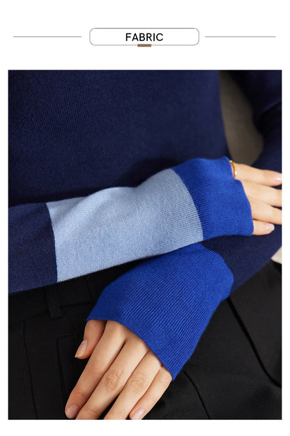 Slim-fit color-contrast pullover minimalist half-high collar sweater