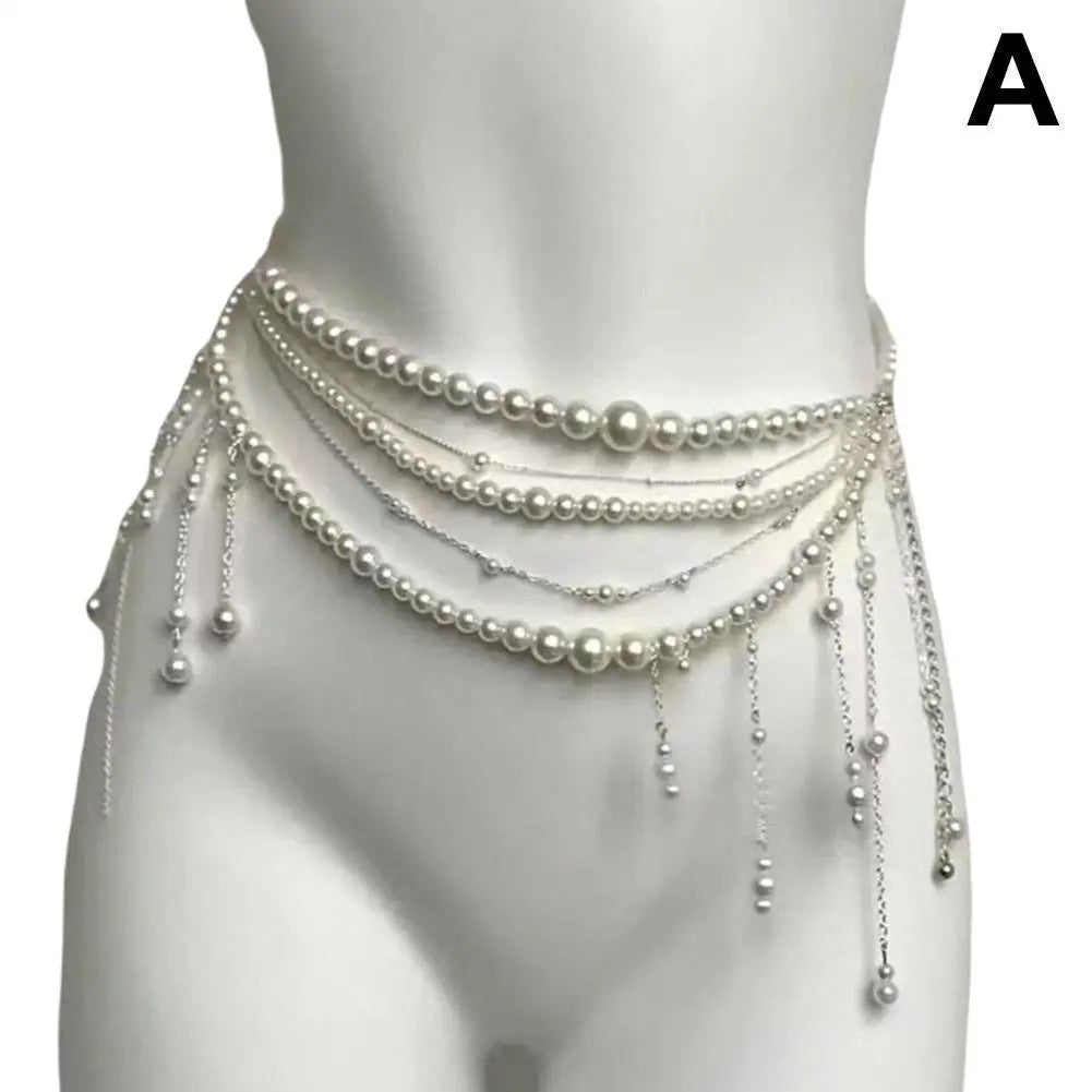 Y2K Pearl Waist Chain – Multilayer Body Jewelry for Women