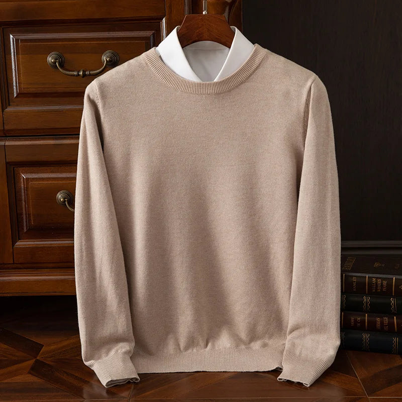 Men’s O-neck merino wool sweater for autumn & winter
