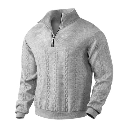 Cozy winter zip sweater with jacquard style — warm, sporty, and casual