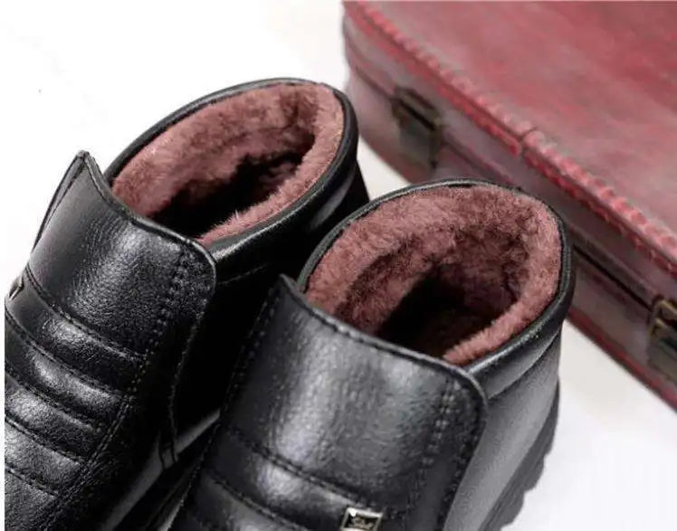 Men’s Waterproof Leather Shoes – High Top, Warm Winter Slip-On