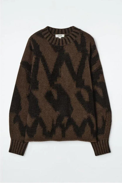 Women’s round-neck abstract jacquard sweater, winter