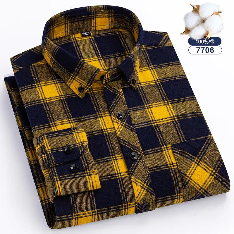 Big-size 8XL flannel shirt, soft 100% cotton, classic plaid