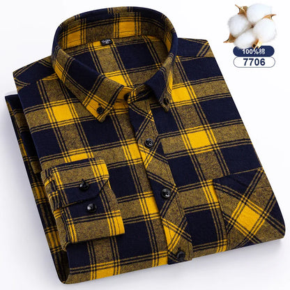 Big-size 8XL flannel shirt, soft 100% cotton, classic plaid