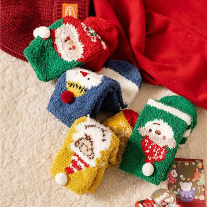 Cute Santa & Elk Socks – Thick Cozy Floor & Sleep Socks