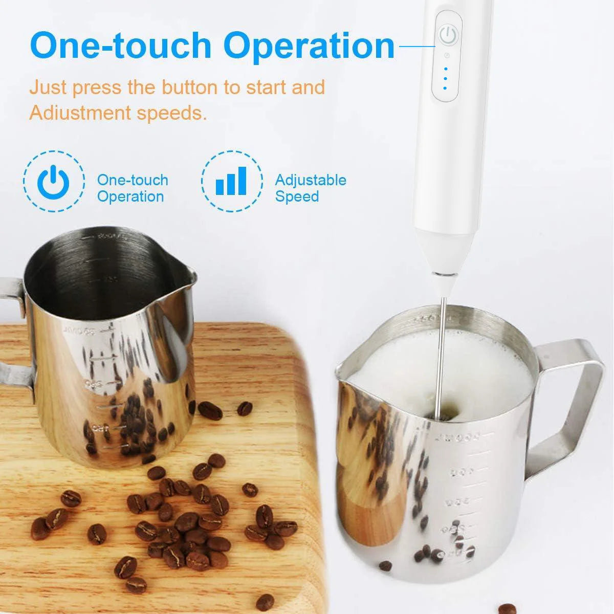 Portable milk frother and eggbeater with rechargeable design