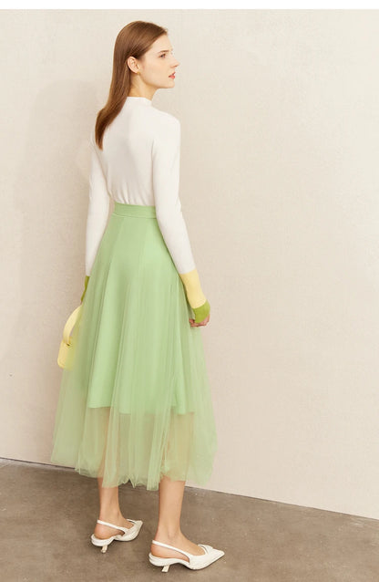 Slim-fit color-contrast pullover minimalist half-high collar sweater