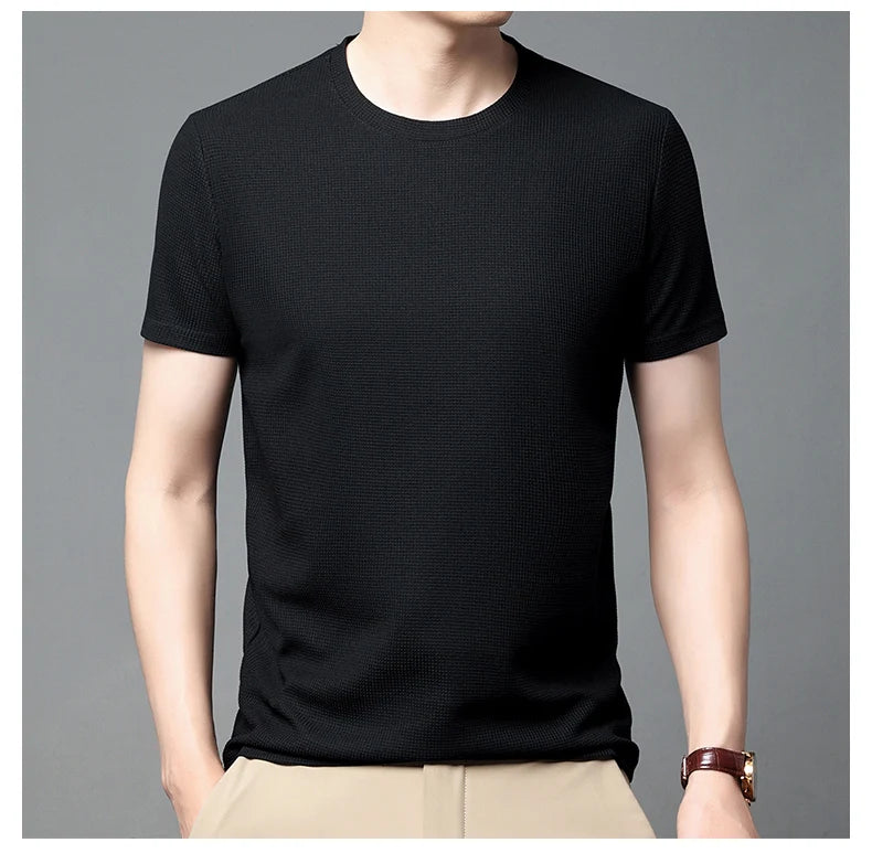 Men’s summer waffle round-neck T-shirt