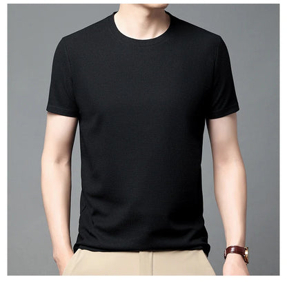 Men’s summer waffle round-neck T-shirt