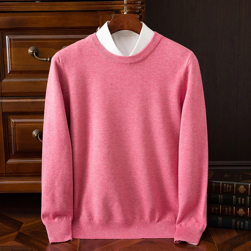 Men’s O-neck merino wool sweater for autumn & winter