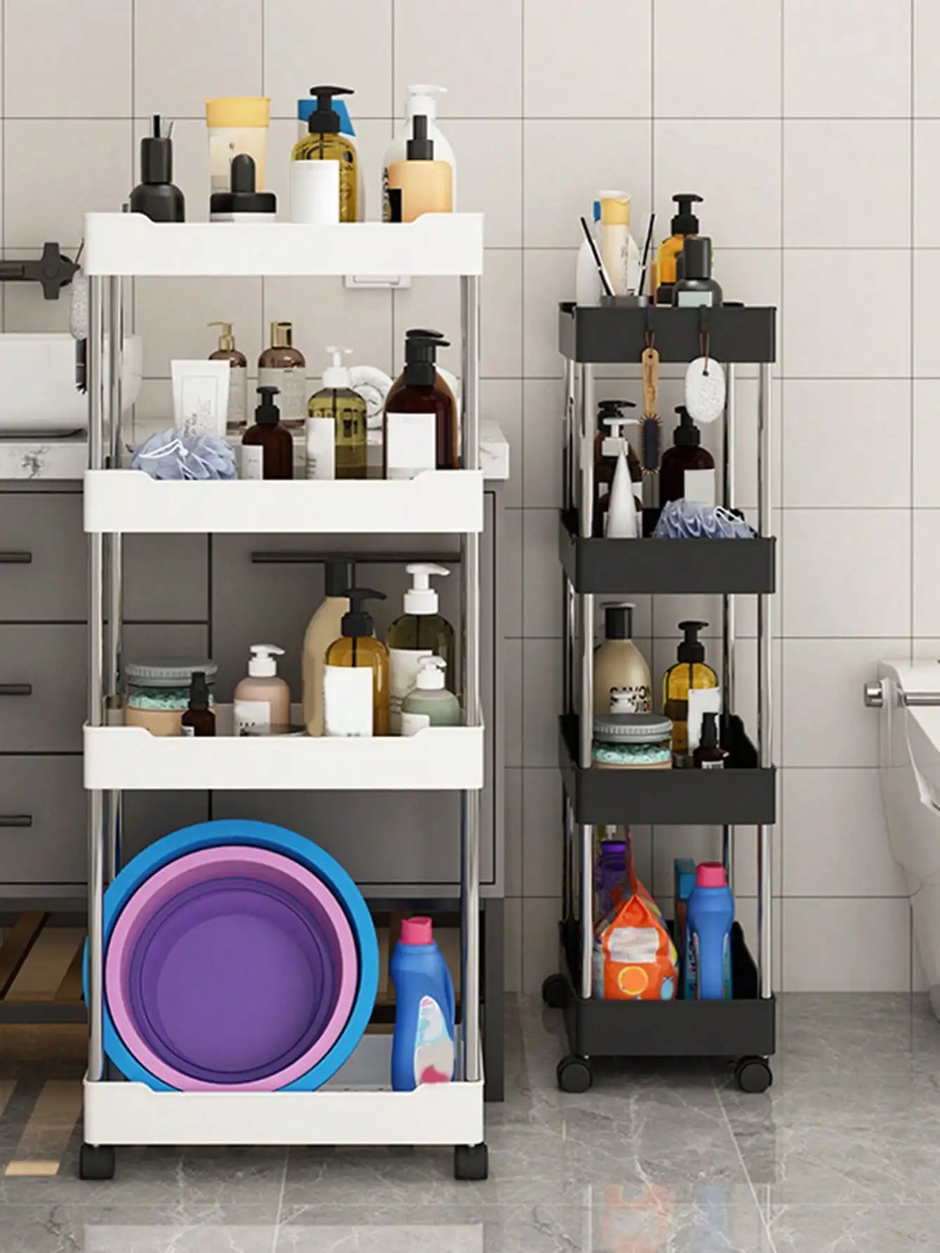 Movable slim storage rack for versatile home organization