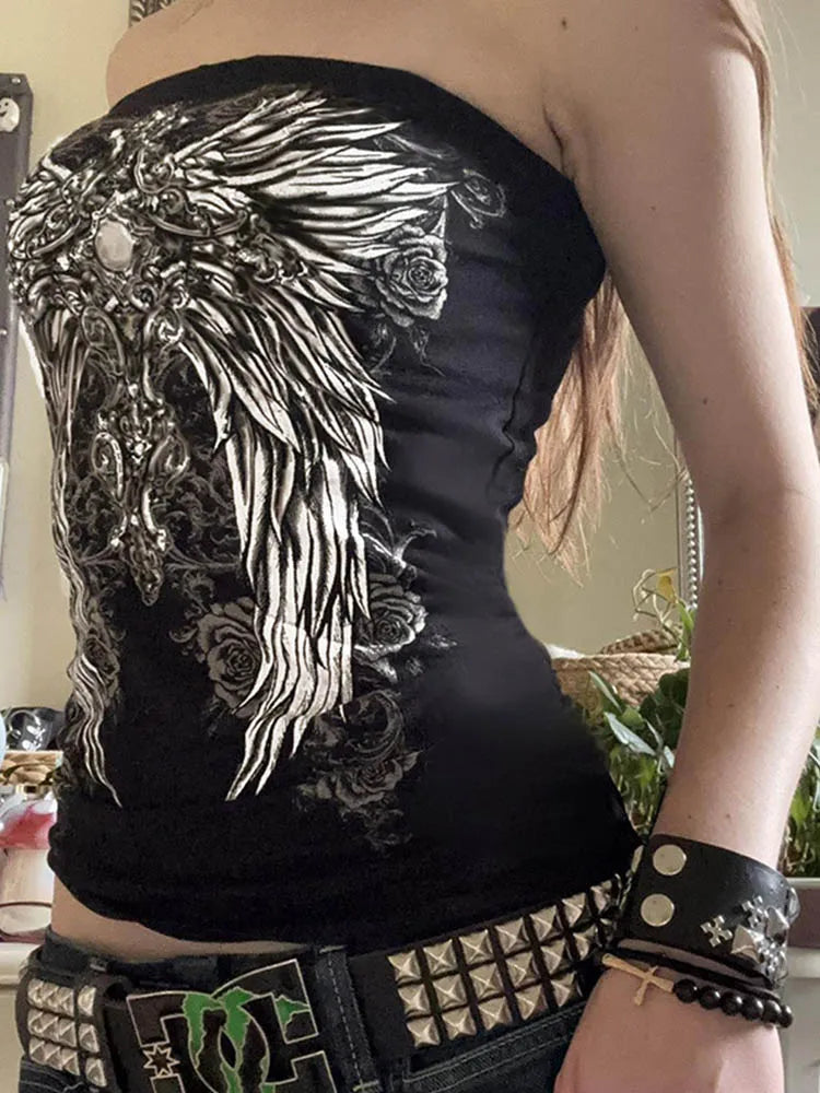 Women’s gothic black strapless tube top