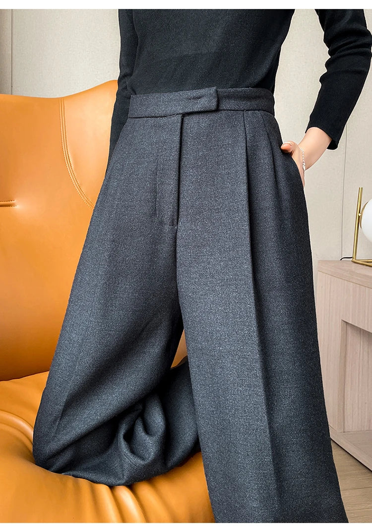 Women’s slim high-waist wool pants, autumn casual