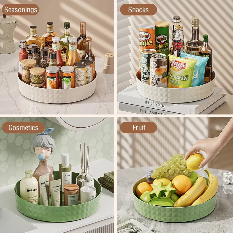 360° rotating spice rack tray for easy cabinet organization; non-slip design