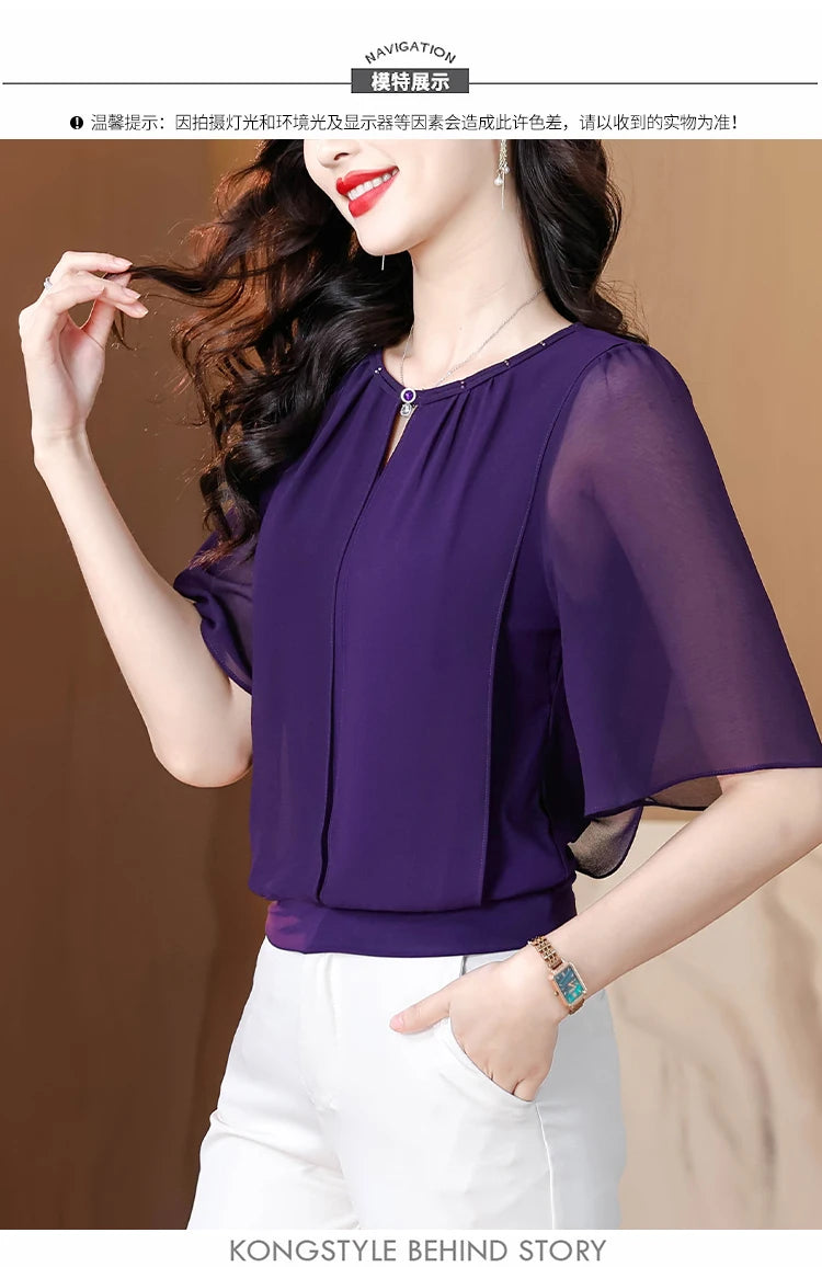 Women’s summer half-sleeve chiffon blouse