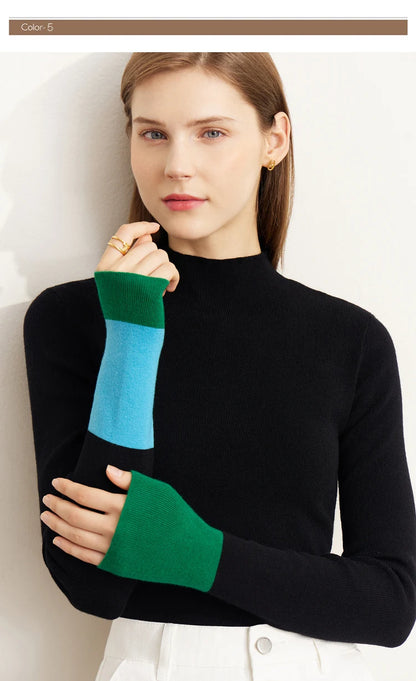 Slim-fit color-contrast pullover minimalist half-high collar sweater