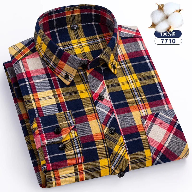 Big-size 8XL flannel shirt, soft 100% cotton, classic plaid