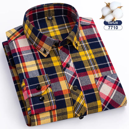 Big-size 8XL flannel shirt, soft 100% cotton, classic plaid