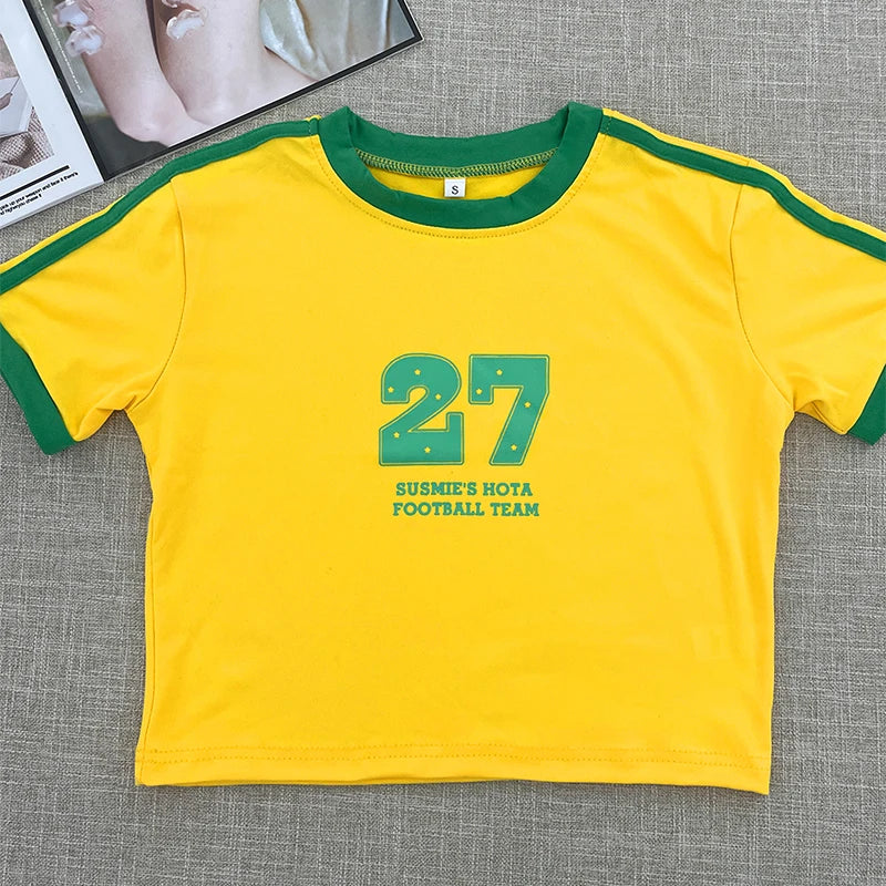 Fashionable retro Brazil print streetwear crop top