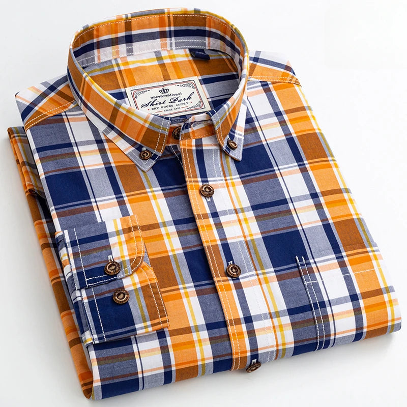 Premium cotton plaid shirt for men—clean, trendy, and comfortable