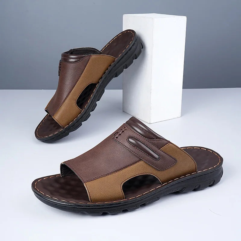 Lightweight comfortable leather outdoor slippers
