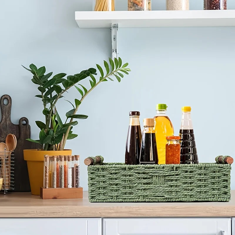 Durable wicker organizer basket—perfect for shelves, countertops, and décor