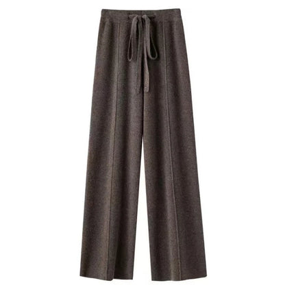 Women’s Merino Wool Knitted Wide Leg Pants – Autumn/Winter Casual Trousers