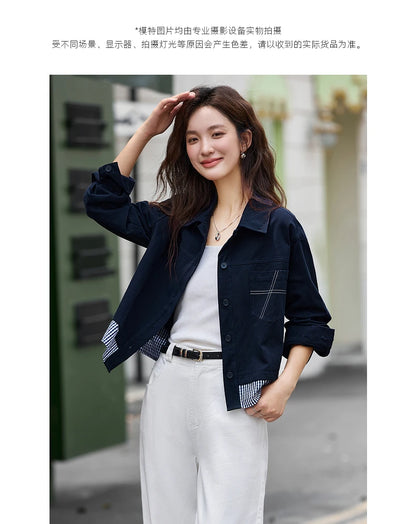 Turn-down collar long-sleeve outerwear for ladies