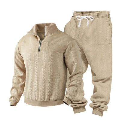 Cozy winter zip sweater with jacquard style — warm, sporty, and casual