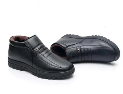 Men’s Waterproof Leather Shoes – High Top, Warm Winter Slip-On