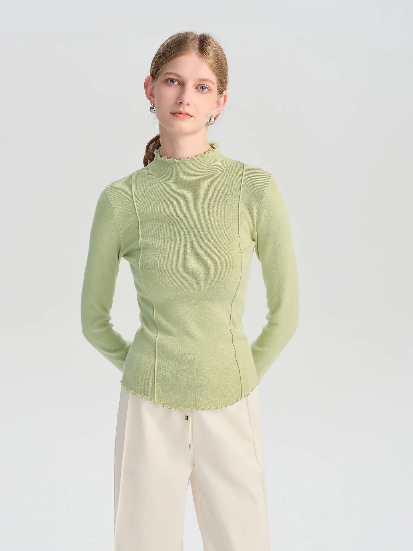 Women’s petite half-high collar embroidered knit sweater