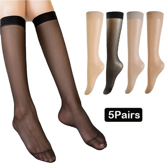 5 Pairs Women’s Ultra-Thin Stockings – Summer Mid-Calf Style