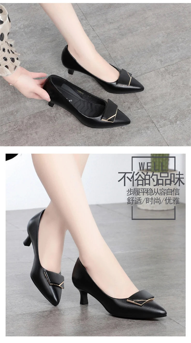 Elegant Women’s Single Shoes – Trendy Leather High Heels